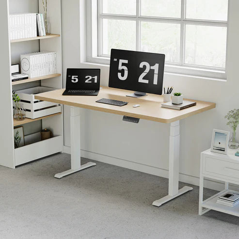 Natural Wood - Dual Motor - 3 Stage Leg Electric Standing Desk